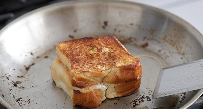 gourmet grilled cheese in a pan