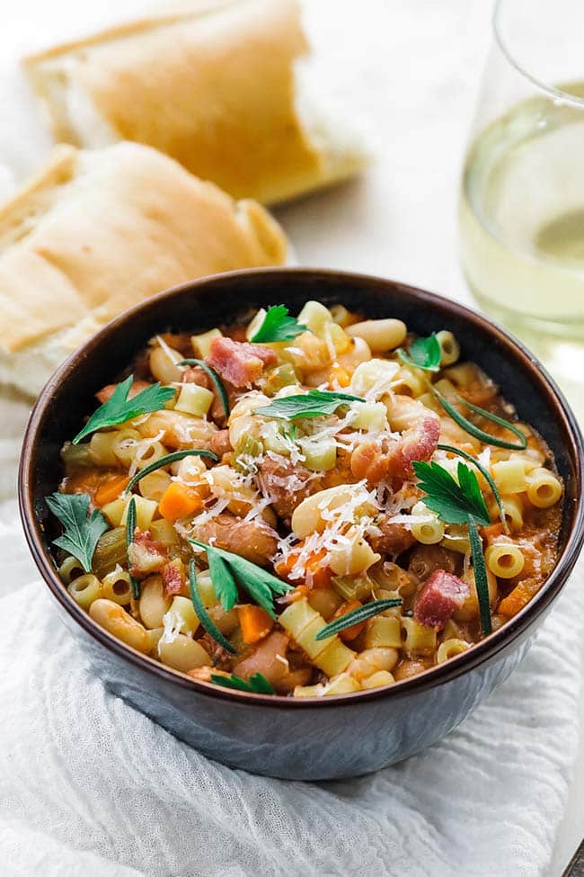 pasta fagioli in a bowl
