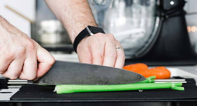 slicing celery and carrots