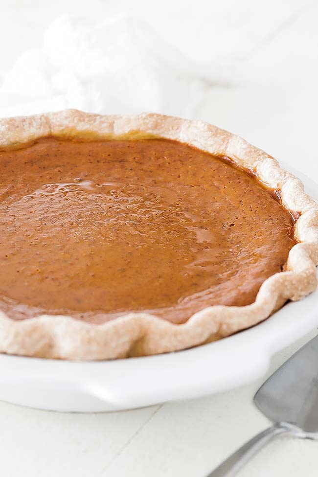 full pumpkin pie with homemade crust