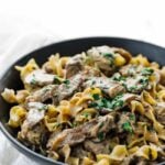 bowl of beef stroganoff with noodles