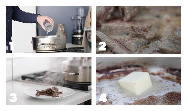 step b y step process for cooking the beef in a beef stroganoff