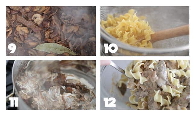 step by step process for assembling a beef stroganoff with noodles