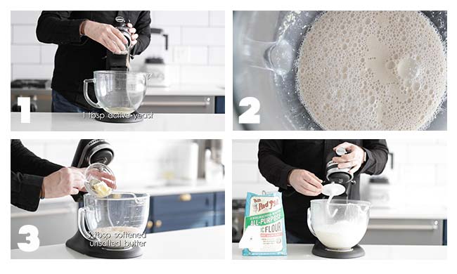 procedures for combining bread ingredients into a stand mixer