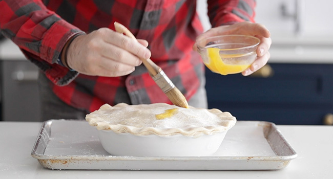 brushing and apple pie with egg