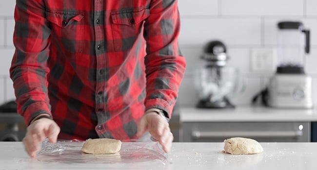 dividing pie dough.