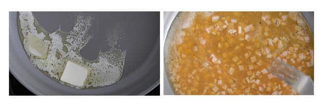 melting butter in a pan for the omelette