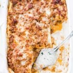 lasagna bolognese in a casserole dish