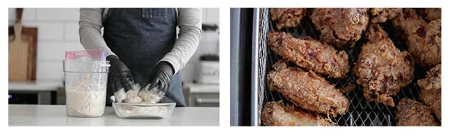 coating wings in flour and frying