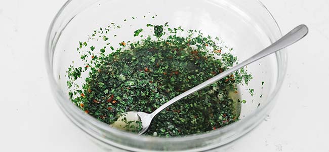 bowl of mixed chimichurri sauce