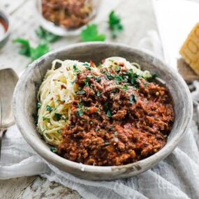 bowl of spaghetti noodles with a homemade sauce