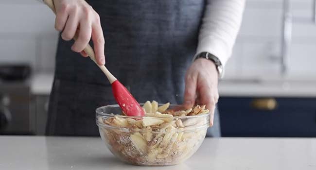 mixing apples with sugar and spices