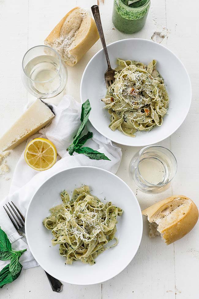 pasta with wine and bread