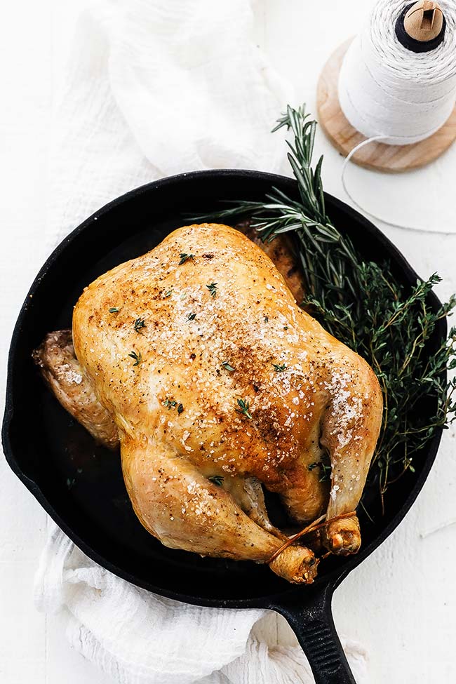 whole roasted chicken with fresh herbs