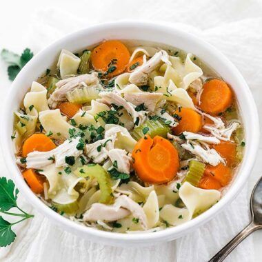 bowl of chicken noodle soup with vegetables