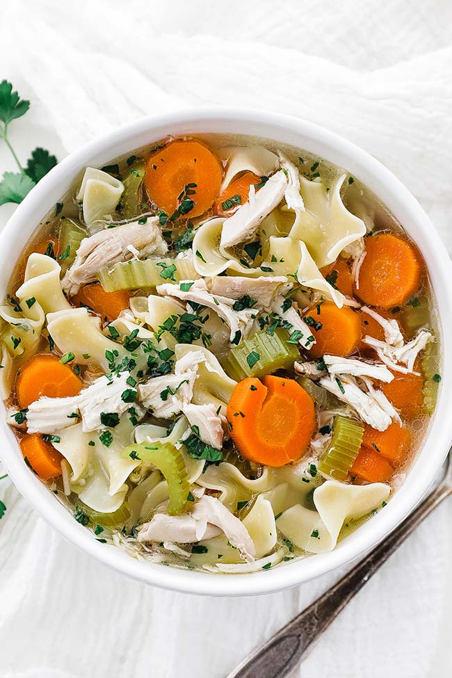 homemade chicken noodle soup with carrots