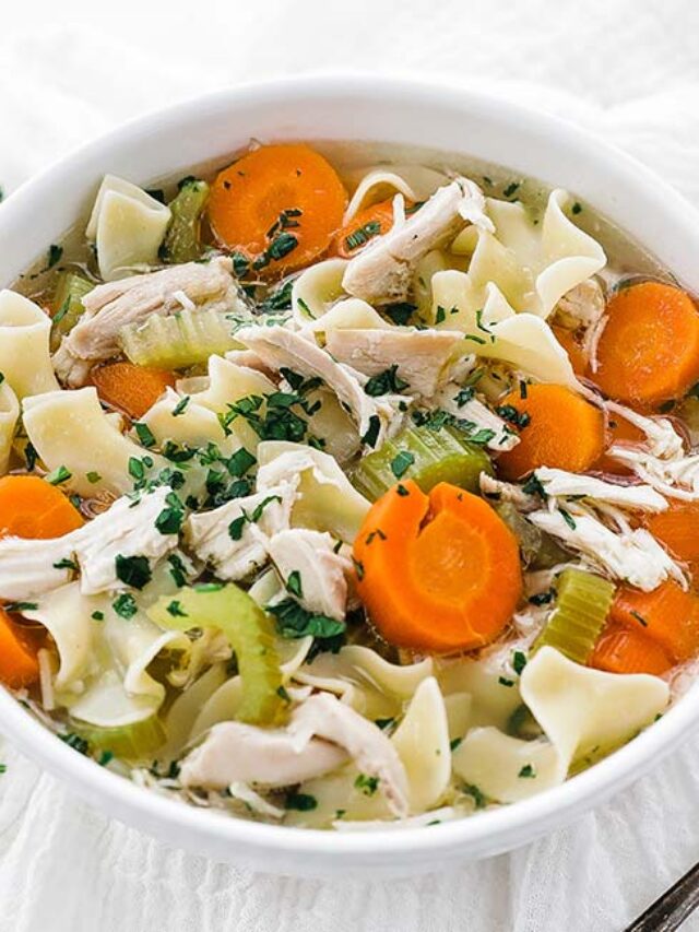 bowl of chicken noodle soup with vegetables