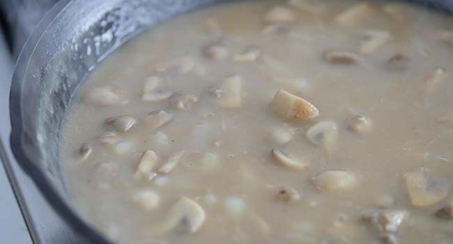 mushroom gravy in a pan