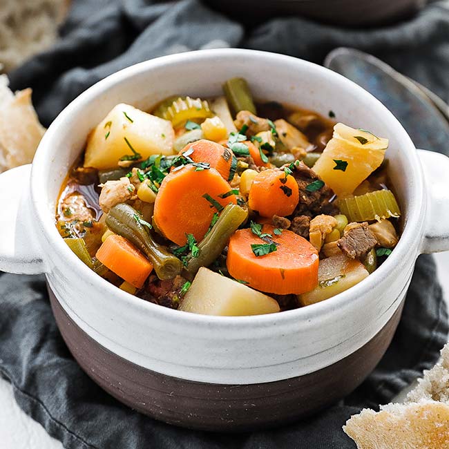 bowl of stew with vegetables