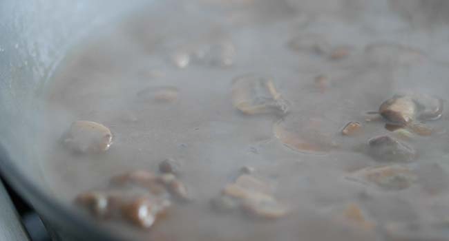 mushroom gravy in a frying pan