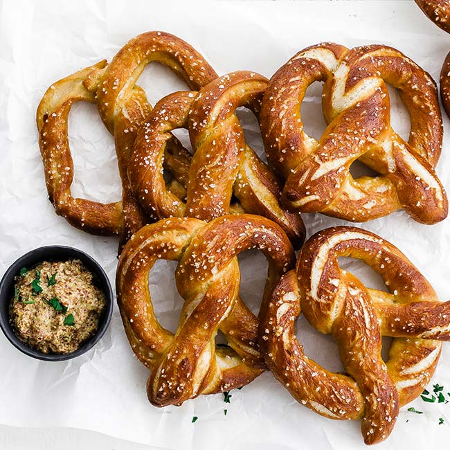 homemade pretzels with mustard