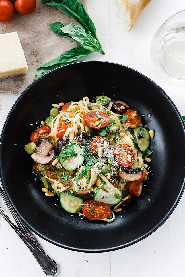 fresh homemade pasta primavera in a bowl