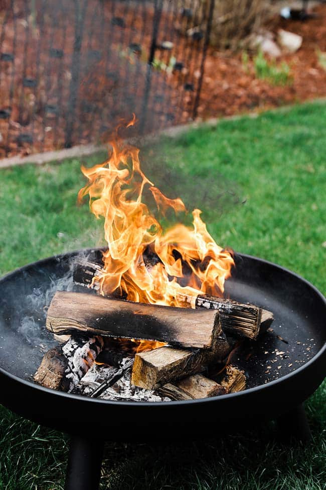 a large fire pit with a fire