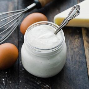 jar of homemade caesar salad dressing