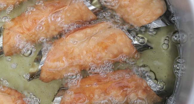 frying cannoli shells in oil