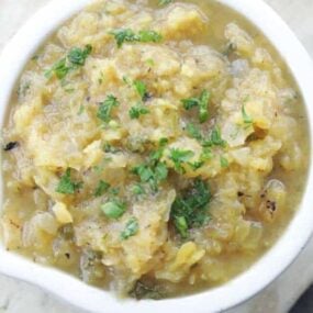 bowl of homemade pineapple salsa with cilantro