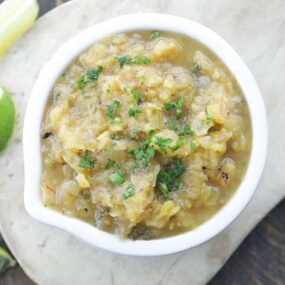 bowl of homemade pineapple salsa with cilantro