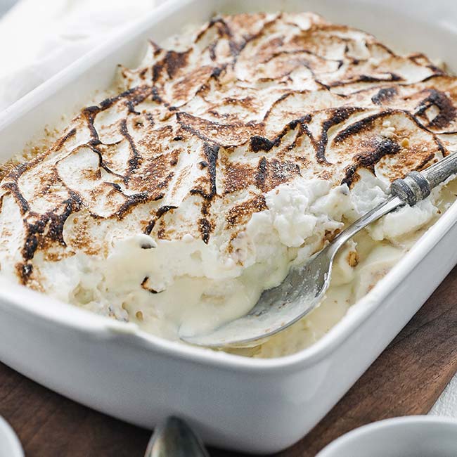 casserole dish of banana pudding.