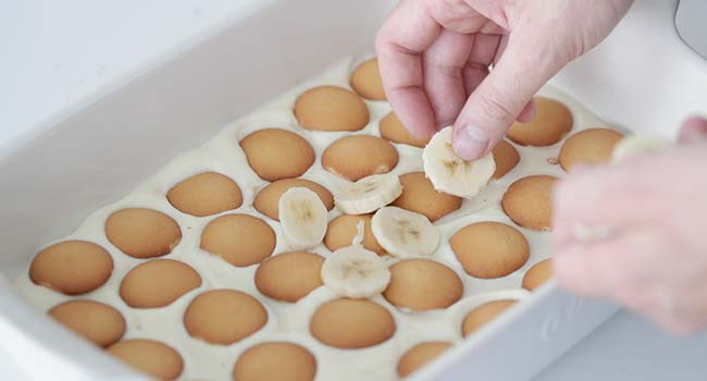 adding vanilla wafers on top of custard