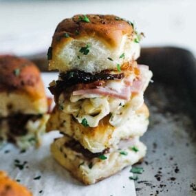 ham and cheese sliders stacked up