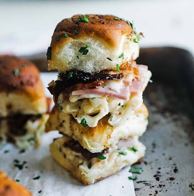 ham and cheese sliders stacked up