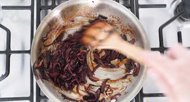 caramelizing onions in a pan