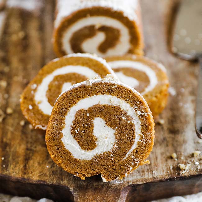 slices of pumpkin roll cake