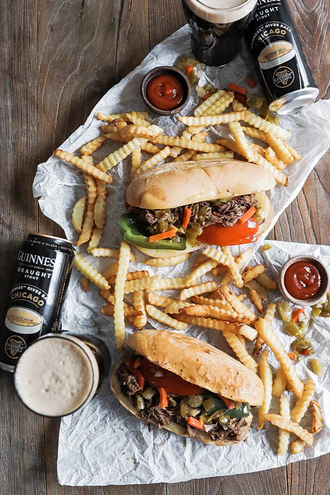 beef sandwiches with gunness and french fries