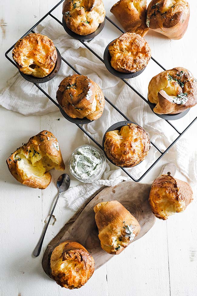 cooked browned popovers with herb butter