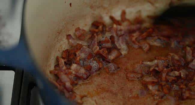 cooking bacon until crisp in a pot