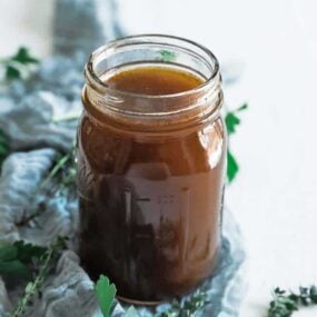 mason jar of homemade beef stock