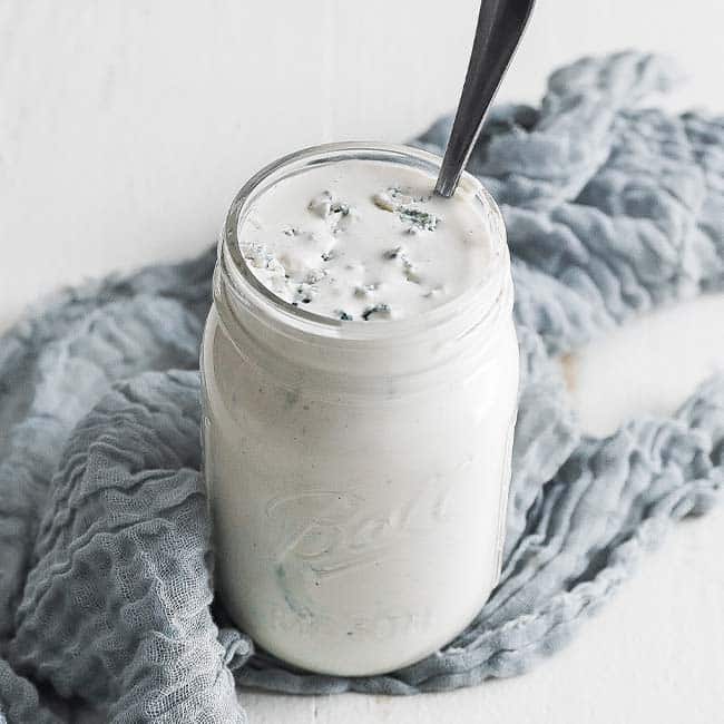 mason jar with Homemade Blue Cheese Dressing