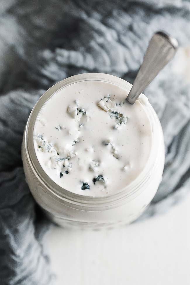 chunky blue cheese dressing in a jar