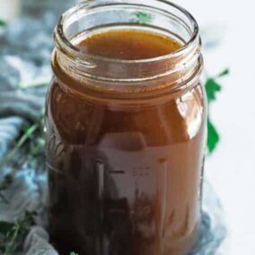 mason jar of homemade beef stock