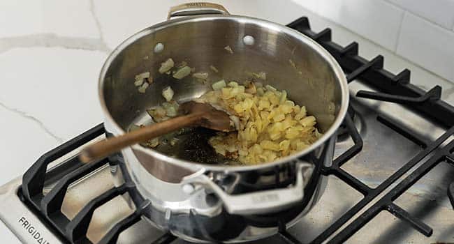 caramelizing onions in a pot