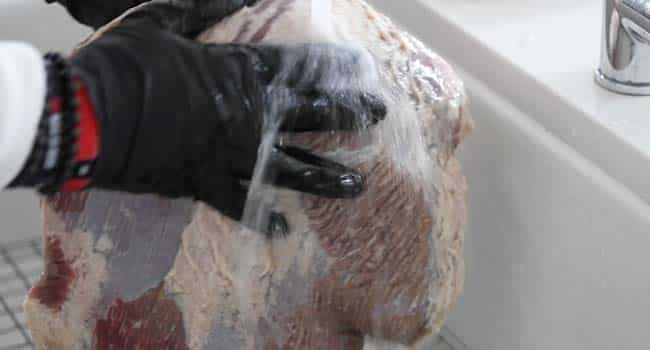 rinsing brined brisket under cold water