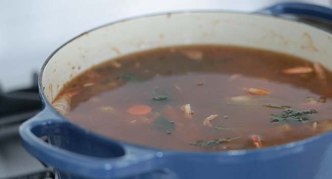 making a shrimp stock in a pot