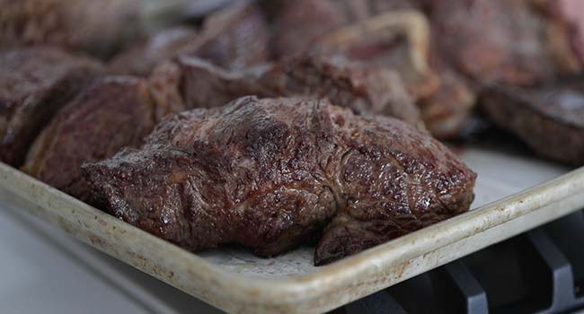 sheet tray with pan roasted beef