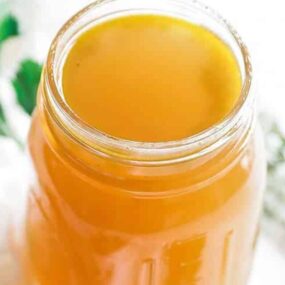 a jar of homemade veggie broth