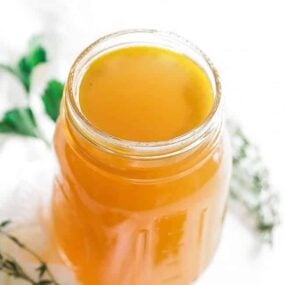 a jar of homemade veggie broth